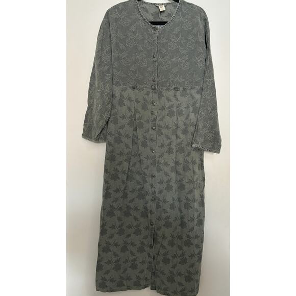 Vintage J.Jill Jacquard Maxi Dress Button Front womens Size M Grey Cottagecore - Picture 1 of 5